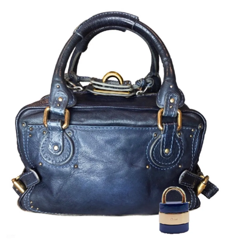 CHLOE Paddington Navy Blue Leather Satchel Hand Bag with Lock & Key - Image 2