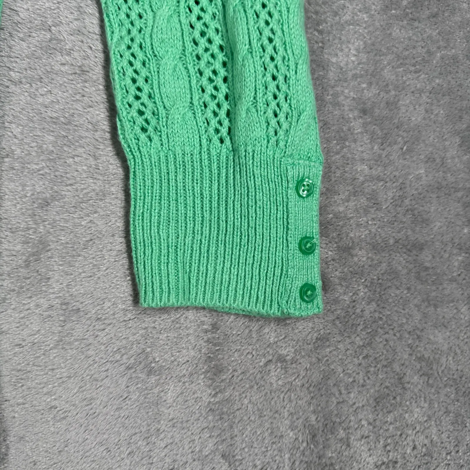 American Eagle Outfitters Sweater Women Small Green Open Knit‎ Button Cuff Y2K - Image 5