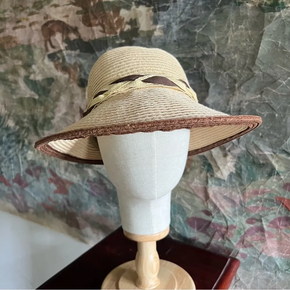 Vintage Woven Sun Visor Hat Tan - Image 3