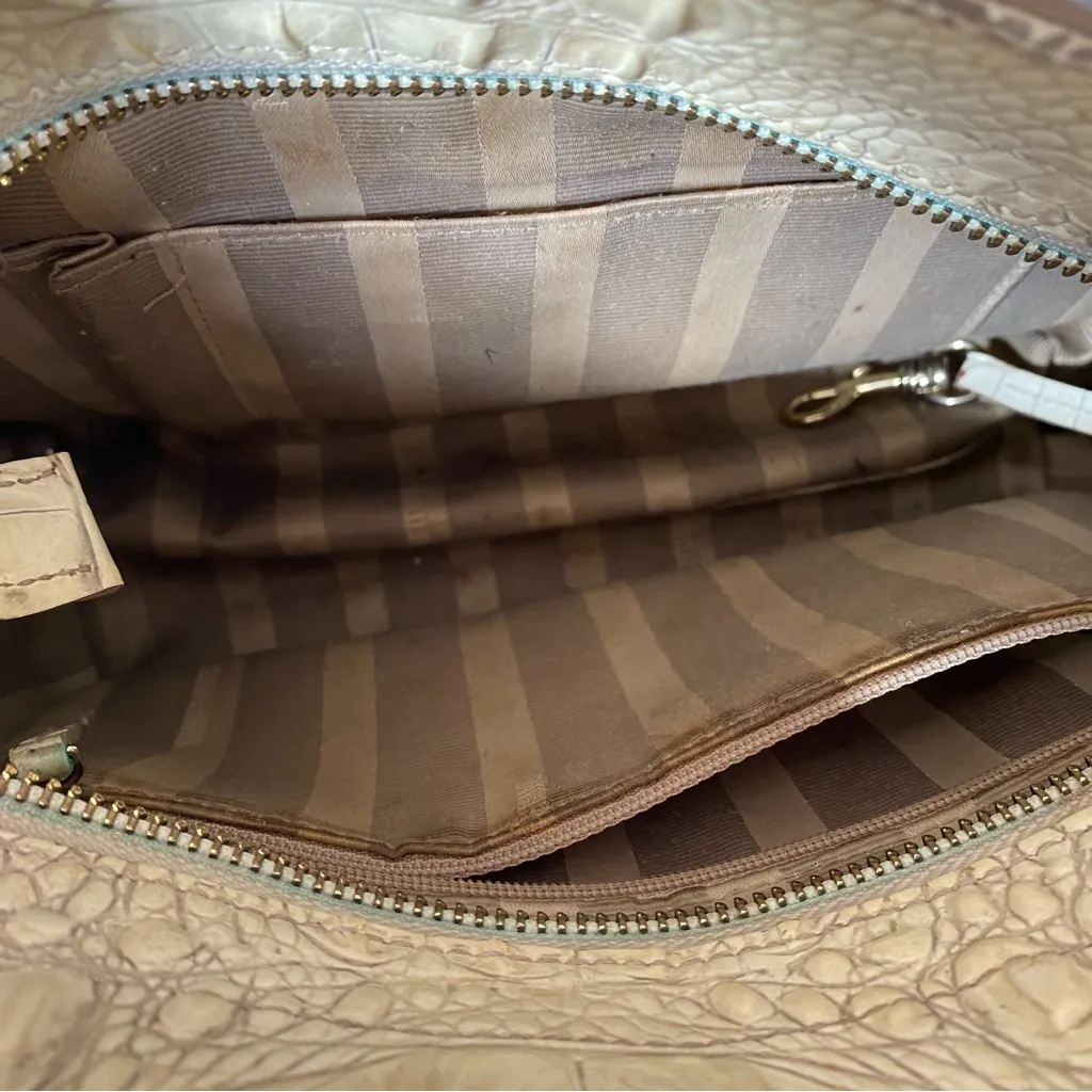 Brahmin Hillary Leather Croc Embossed Crossbody Purse Bag beige black tan - Image 7