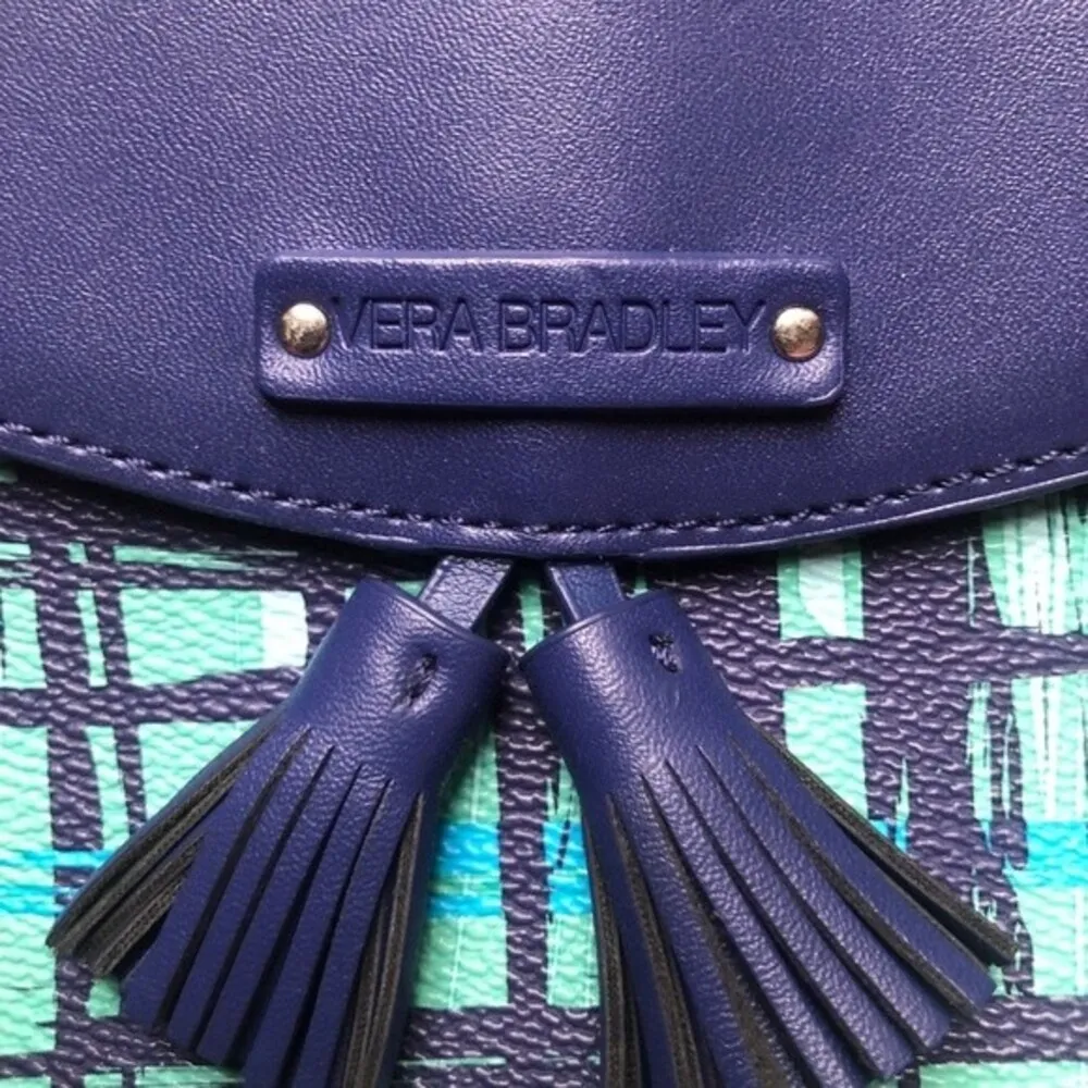 VERA BRADLEY Tassel Crossbody Navy Teal Art Plaid NEW NWOT - Image 3