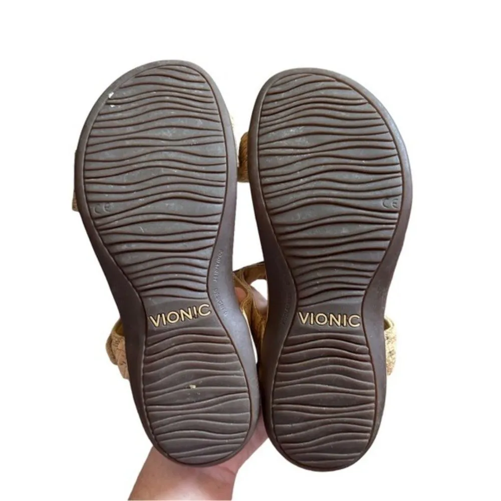 Vionic Farra Cork Tan Gold Slingback T Strap Flats Comfort Travel Orthopedic 6 - Image 6