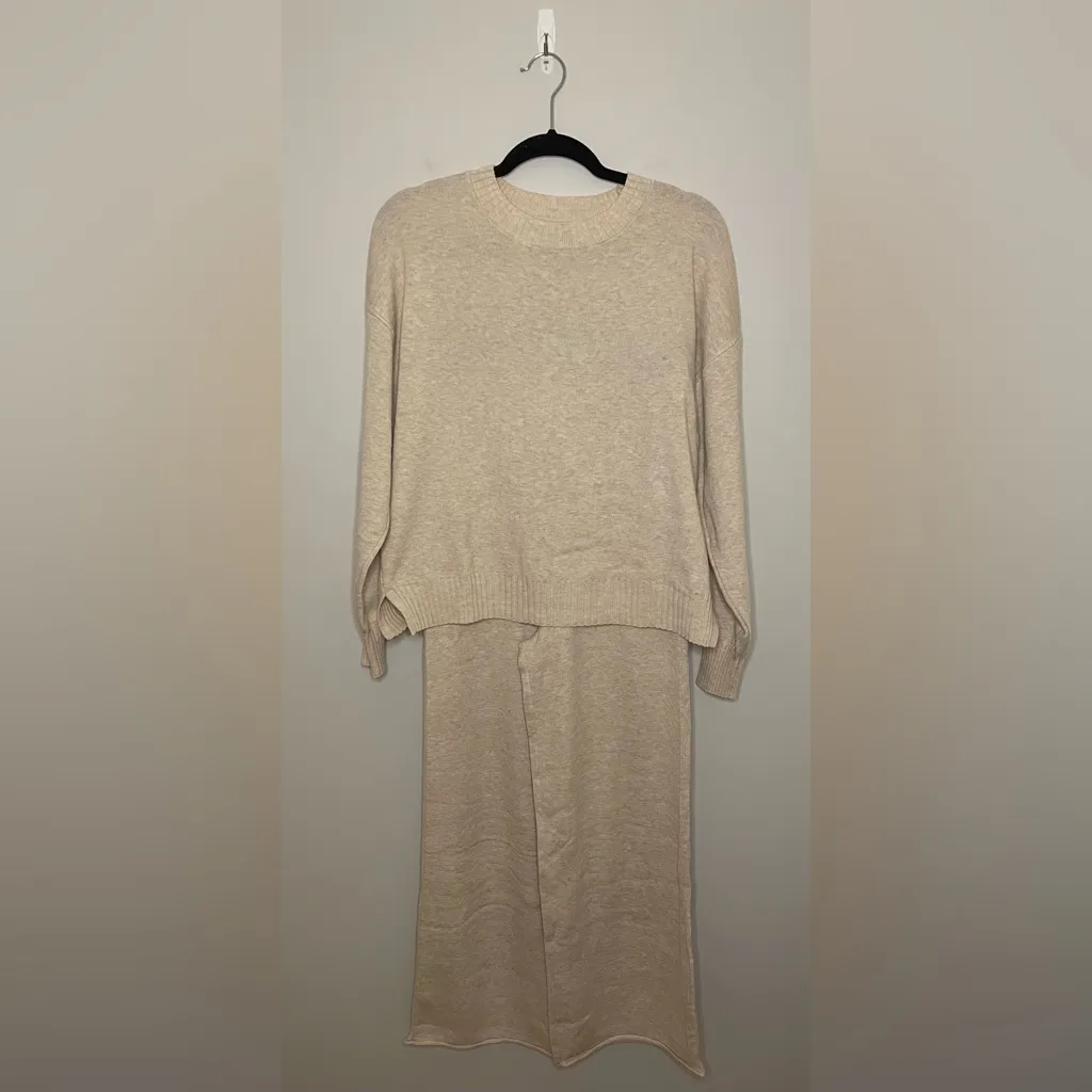 SHEIN Long Sleeve Sweater & Wide Leg Knit Pants Set, Apricot, Size M, NWOT - Image 2