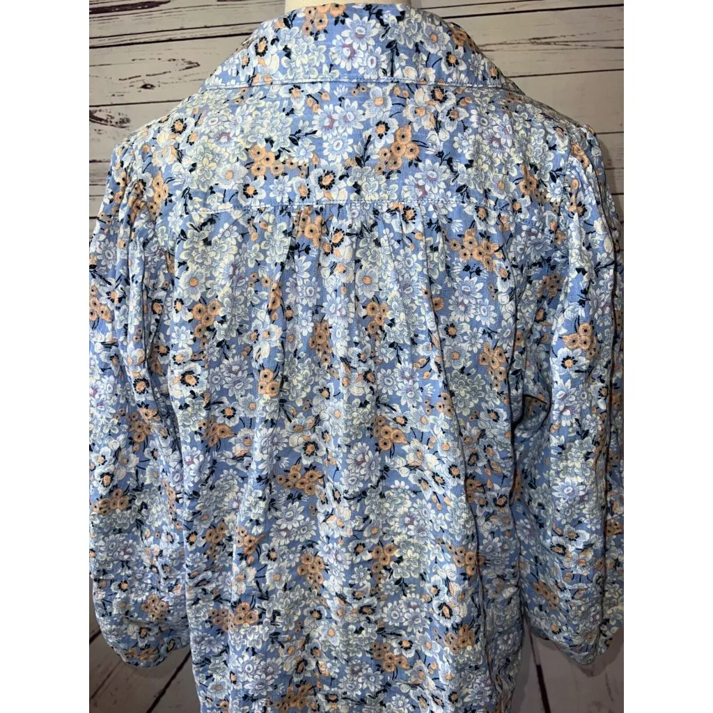 Free‎ People Happy Days Blouse Medium Button front Shirt Floral Cotton Easter - Image 6