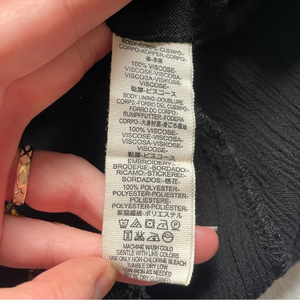 Free People Oxford Black Embroidered Long Balloon Sleeve Open Back Mini Dress S - Image 7