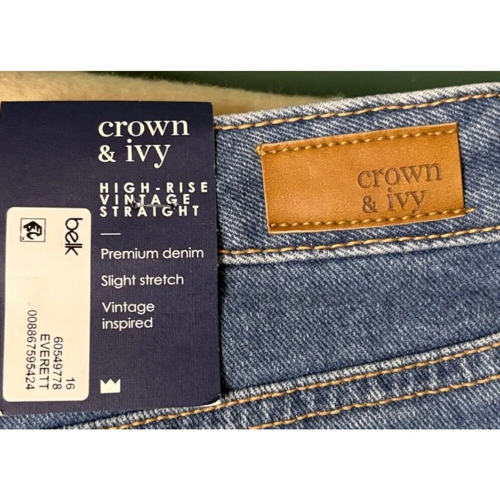 Crown & Ivy Jeans, High Rise Vintage Straight, Women's Size 16R, Blue Denim - Image 5