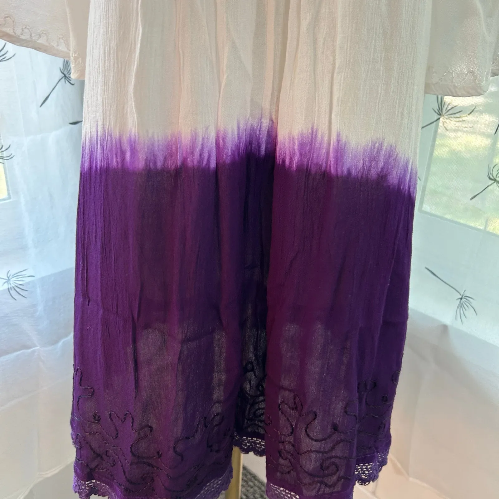 India Boutique NWT Top Women OSFM Purple Ombre Embroidered Crochet Boho Peasant White Size undefined - Image 3