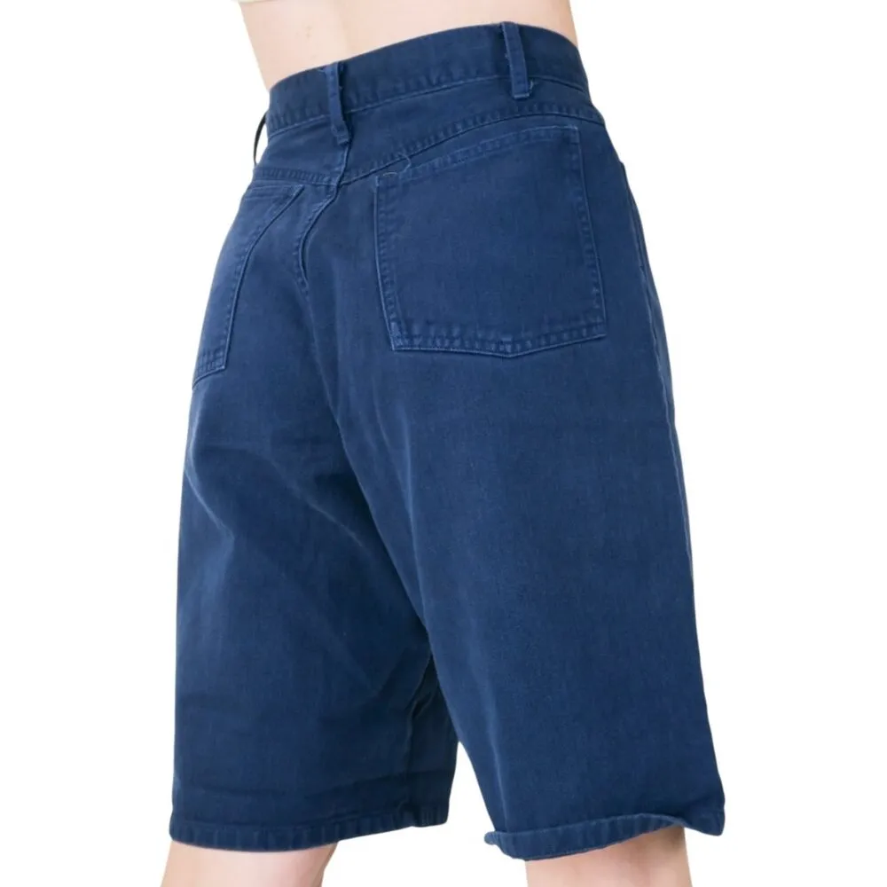 Vintage 80s Paris Sports Club Navy Blue High Waisted Denim Shorts Size 25 - Image 2