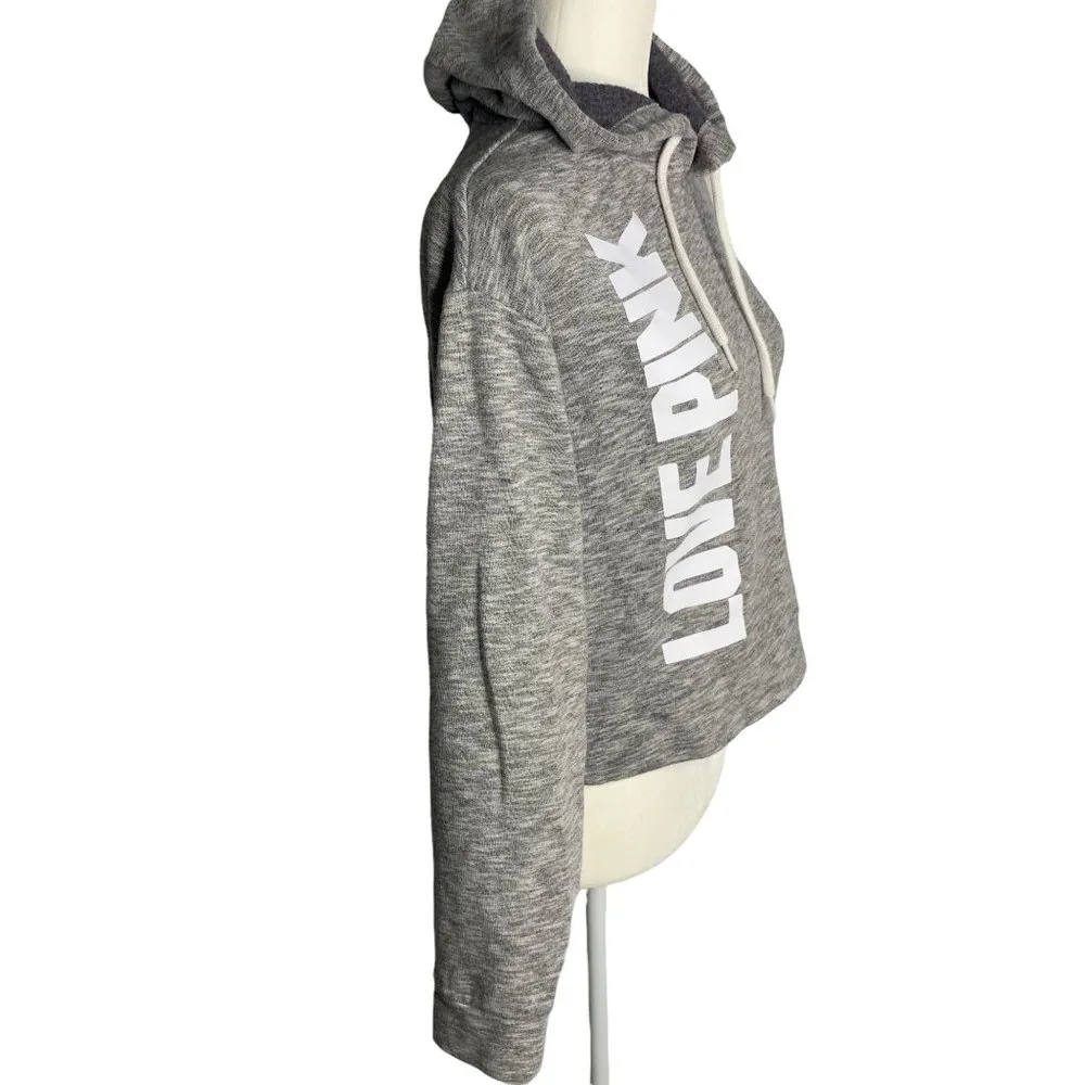 Victorias Secret Pink Cropped Sweatshirt XS Grey Hooded Long Sleeve Fleece - Image 5