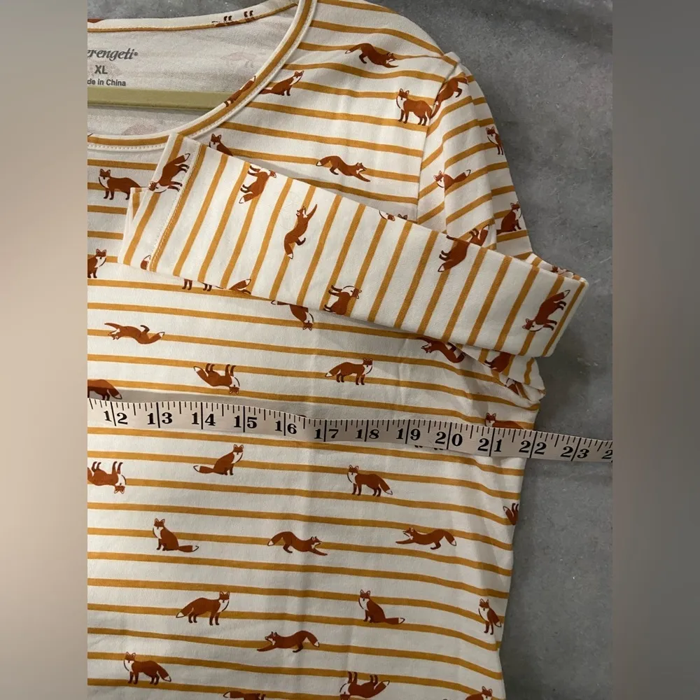 NWOT Serengeti Size XL Mustard Stripe Red Fox Long Sleeve Crew Neck Tee Shirt Gold - Image 8