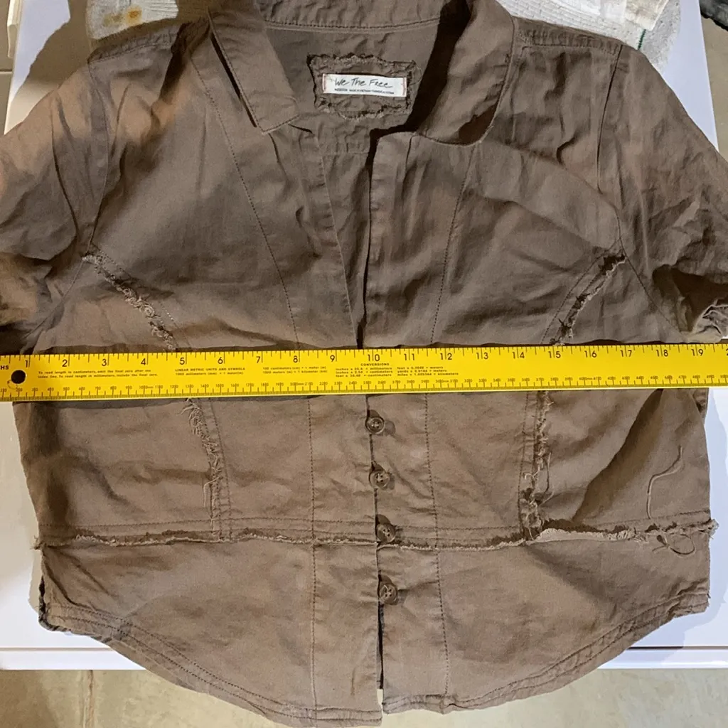 We The Free Brown Cuffed Sleeve Crop Button Down Shirt - Image 10