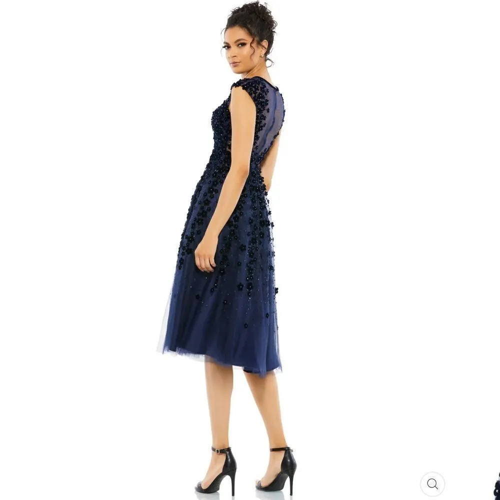 Mac Duggal 67910 Womens EMBELLISHED ILLUSION HIGH NECK CAP SLEEVE MIDI DRESS - Image 5