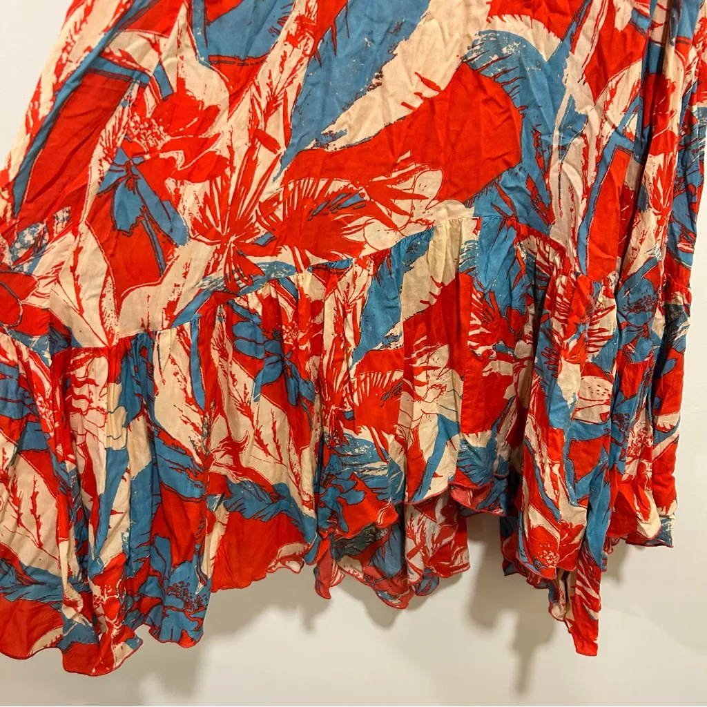 Intimately Free People Heat Wave Tropical Print Smocked Maxi Dress Size XS Red - Image 5