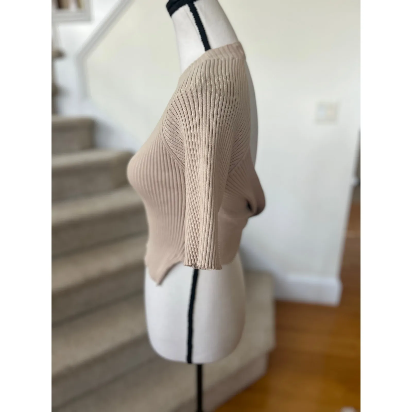 Naadam Tan Beige Ribbed Backless Twist High Neck Crop Top - Image 6