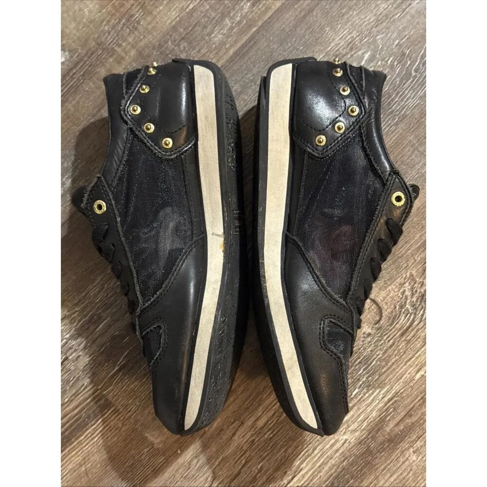 Diesel Black Gold Leather Mesh Sneakers Streetwear Shoes Goth Punk Emo 7 - Image 8