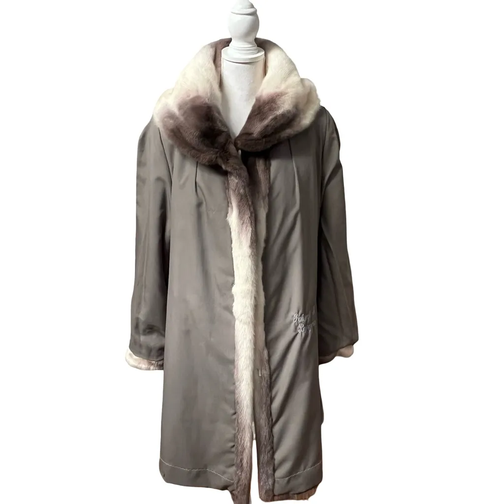 Womens White Grey Brown Degrade Mink Fur Swing Stroller Coat Size M Genuine Size M - Image 11