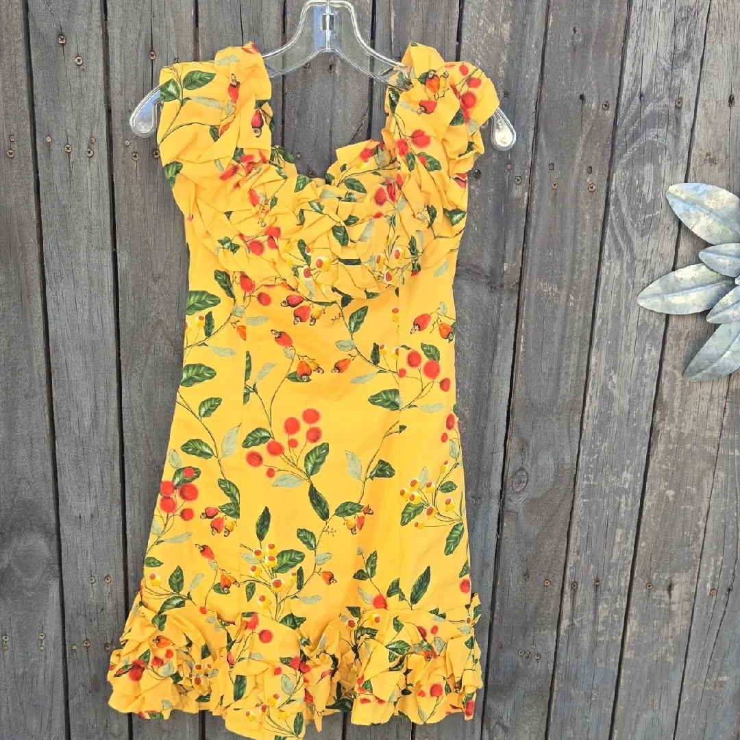 Agua Bendita Yellow Floral Off-Shoulder Mini Dress - Image 3