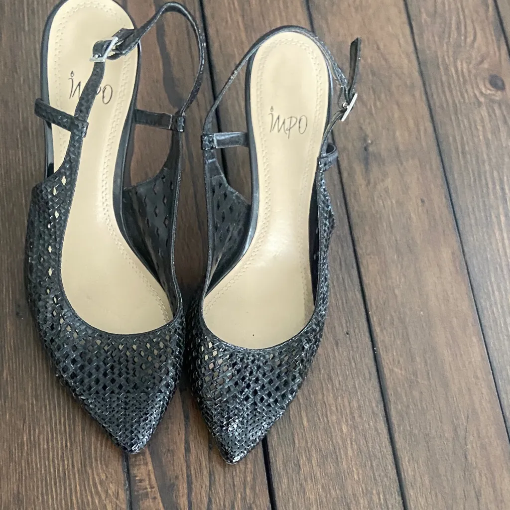 Impo Black Textured Slingback Heels - Image 7