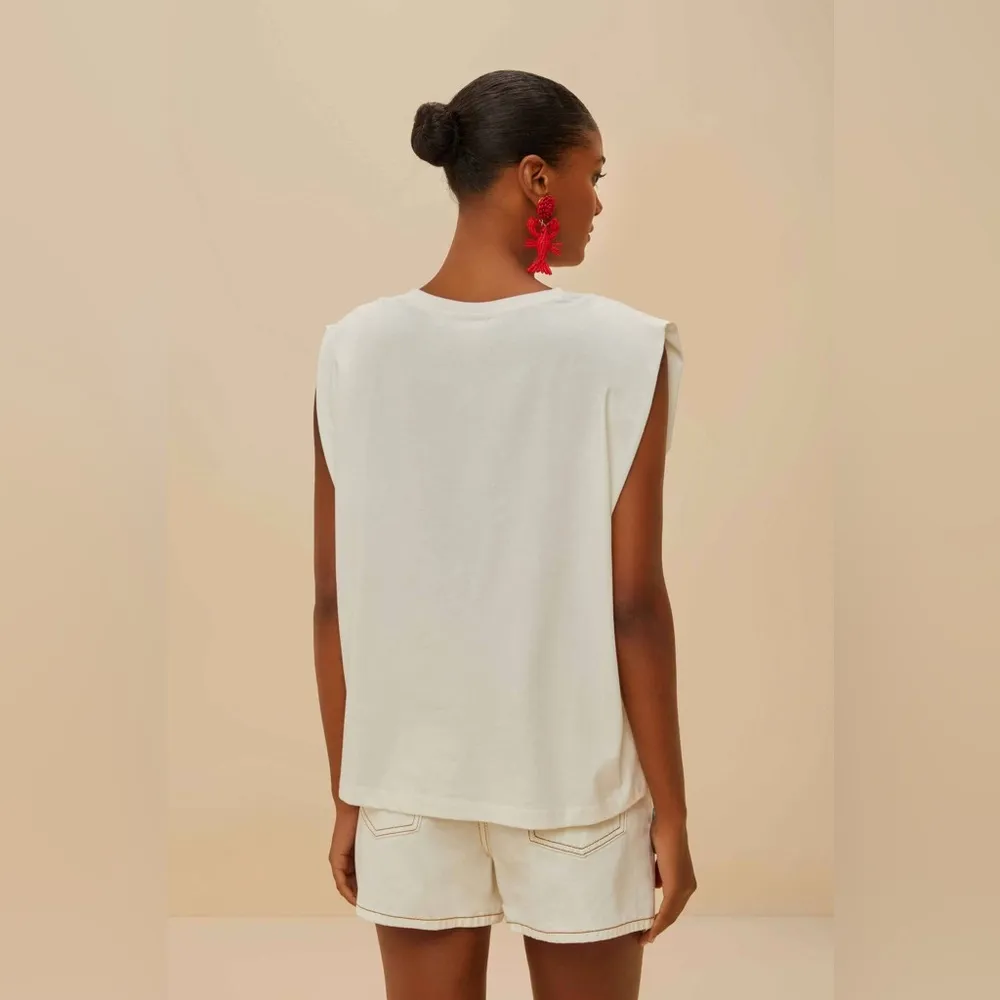 Farm Rio Off-White Cross Stitch Flowers Organic Cotton T-Shirt L - Image 7