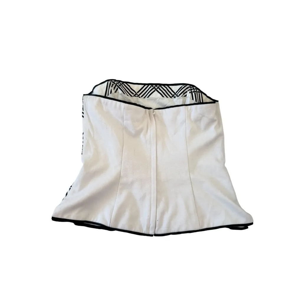 WHBM WHITE HOUSE BLACK MARKET Plaid Cream Black Striped Corset Tank Top - Image 4