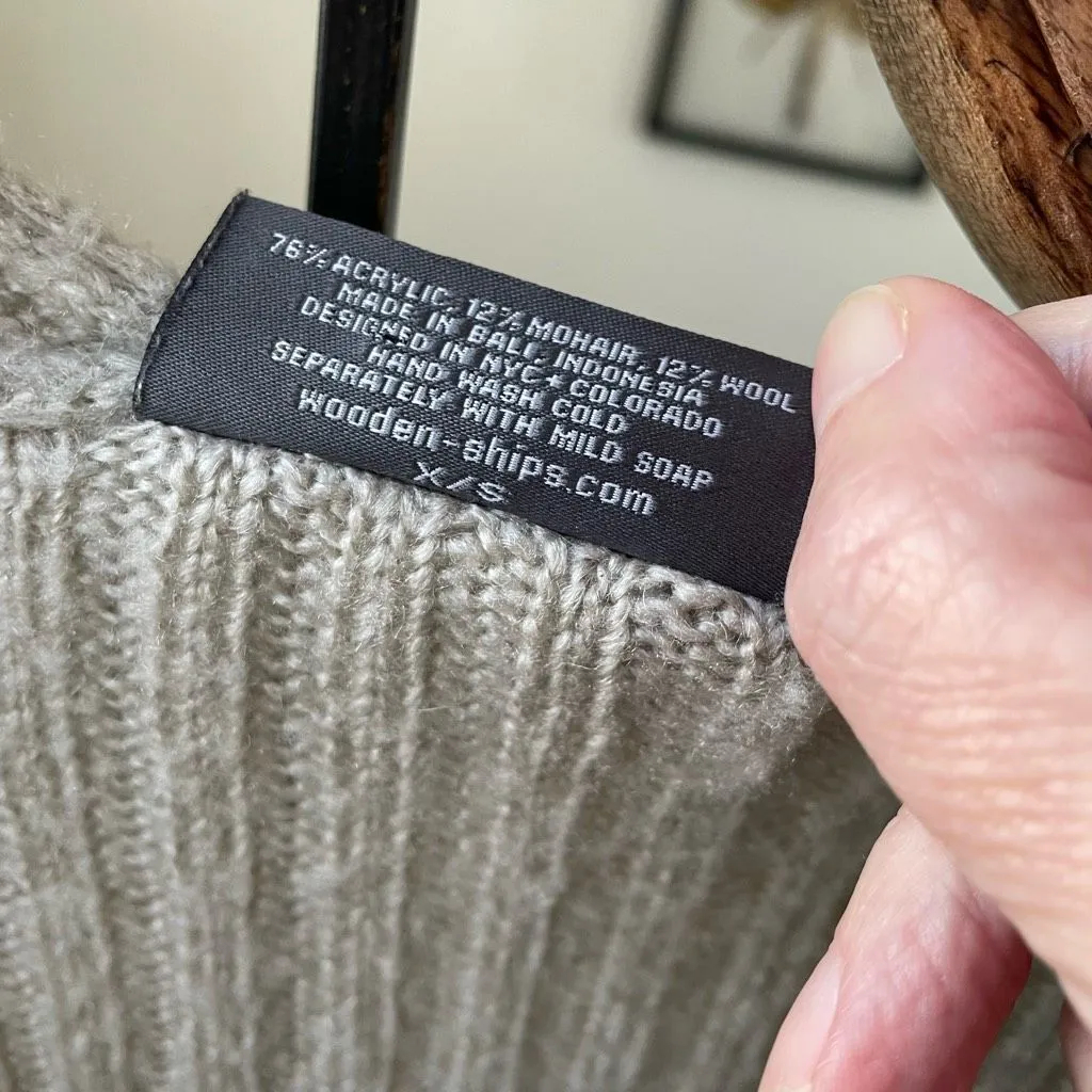 Wooden Ships Beige Ribbed Mohair Wool Open Front Cardigan Sweater XS S - Image 6