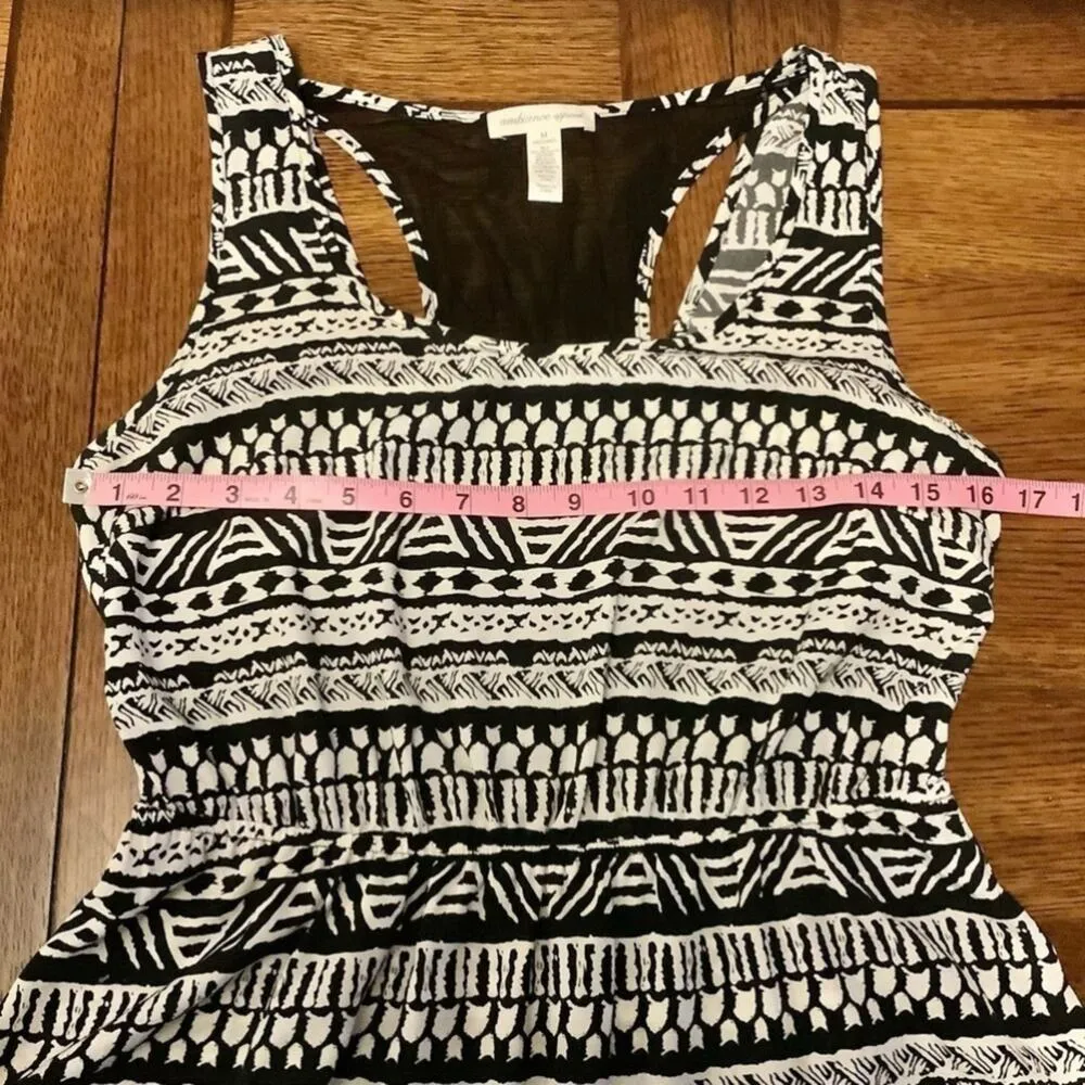 AMBIANCE APPAREL Black & White Mesh Back Drop Waist Tribal Print Dress Size M Size M - Image 2