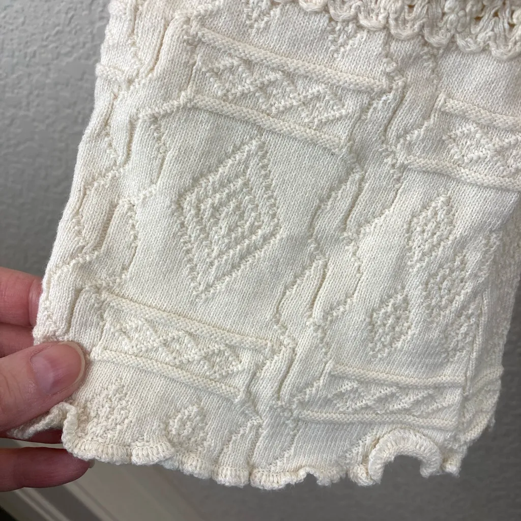 Micaela Ivory Patterned Boho V Neck 3/4 Sleeve Sweater A92 Size L - Image 4