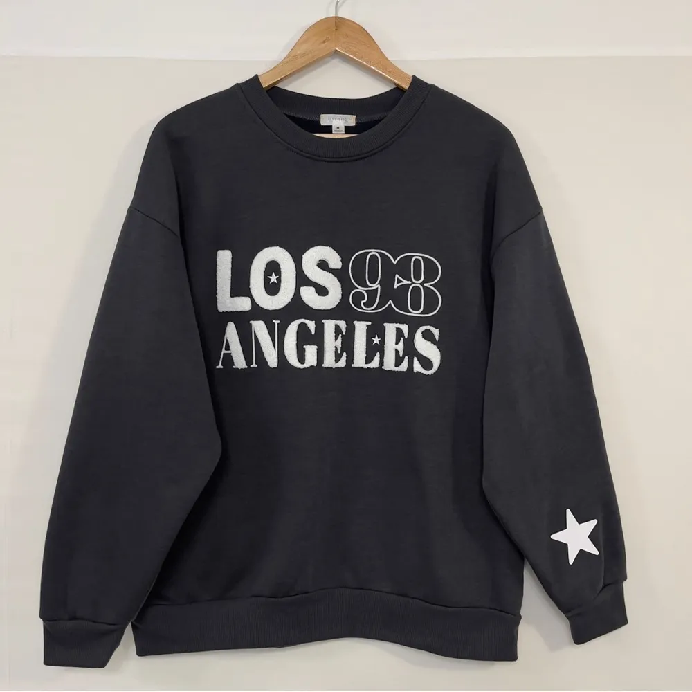 Orange Kiss Crewneck Sweatshirt Women M Terry Embroidered Los Angeles 98 Grey - Image 10