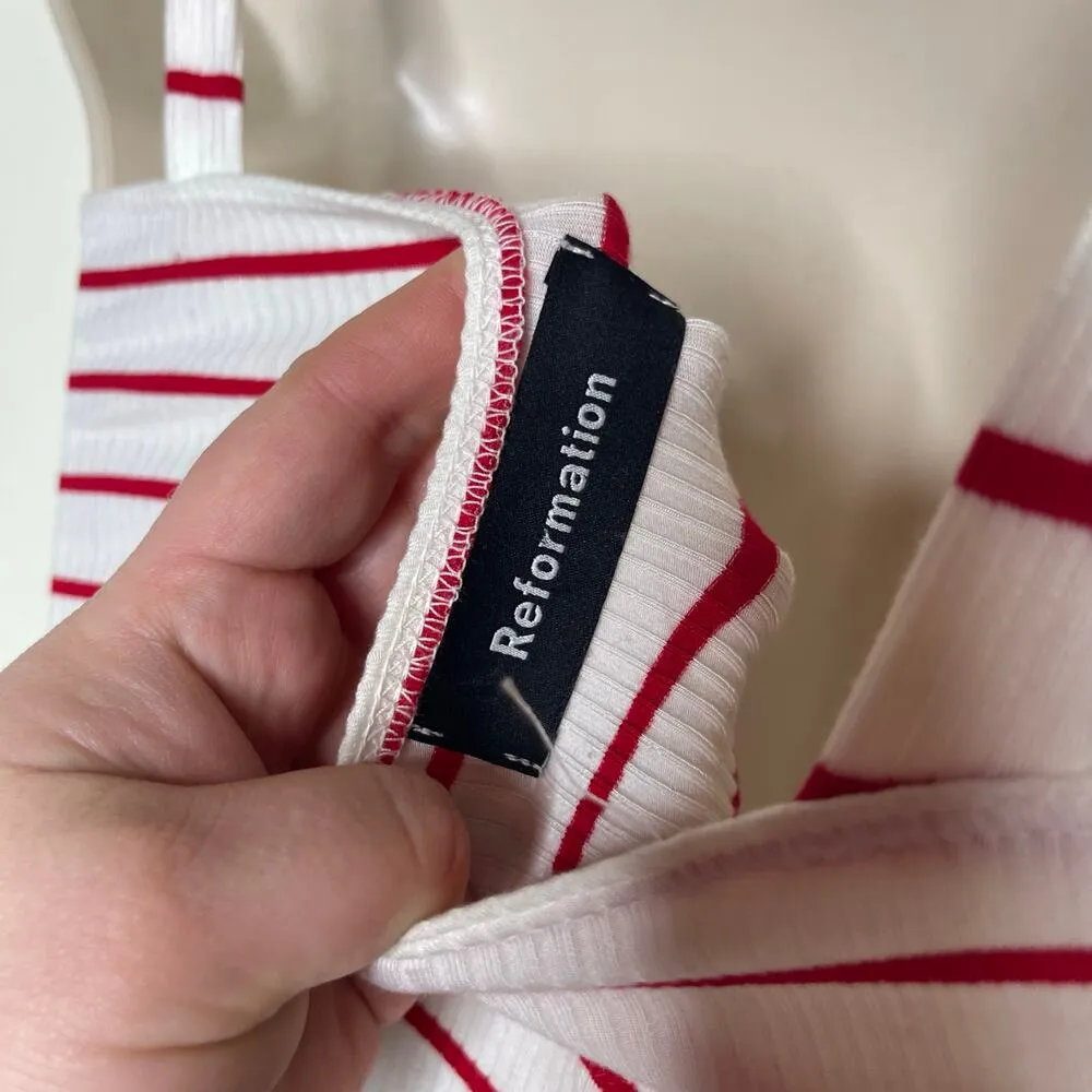 Reformation Nellie Red Striped Rib Mini Dress sz S - Image 4