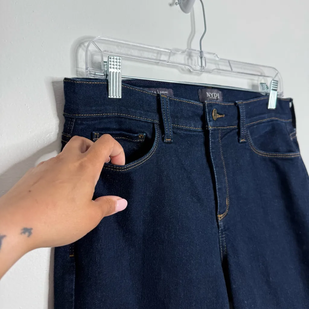 NYDJ Briella Bermuda Shorts Frayed Hem Dark Wash In Rinse‎ Size 10 Petite - Image 3