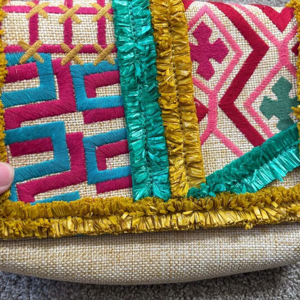 Nanette Lepore Woven Raffia Embroidered Crossbody Bag Clutch boho - Image 5