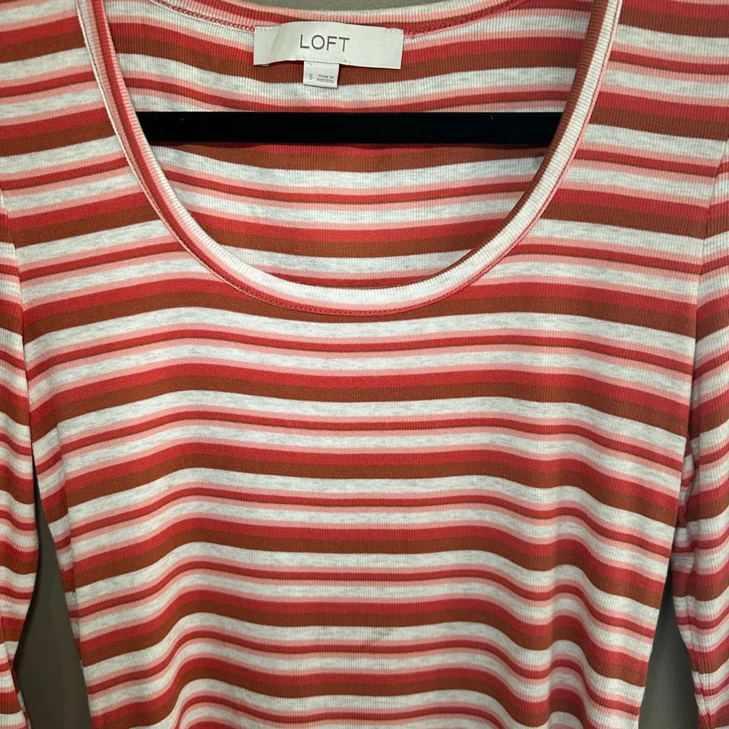 Loft  Striped Red and White Long Sleeve Top - Image 3
