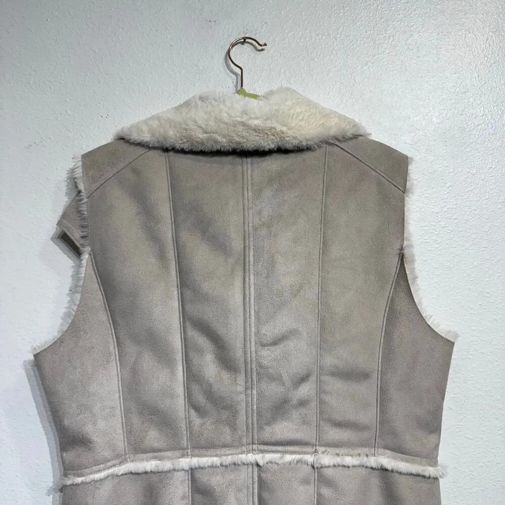 White House Black Market Tan Faux Shearling Fur Vest Sz L - Image 10