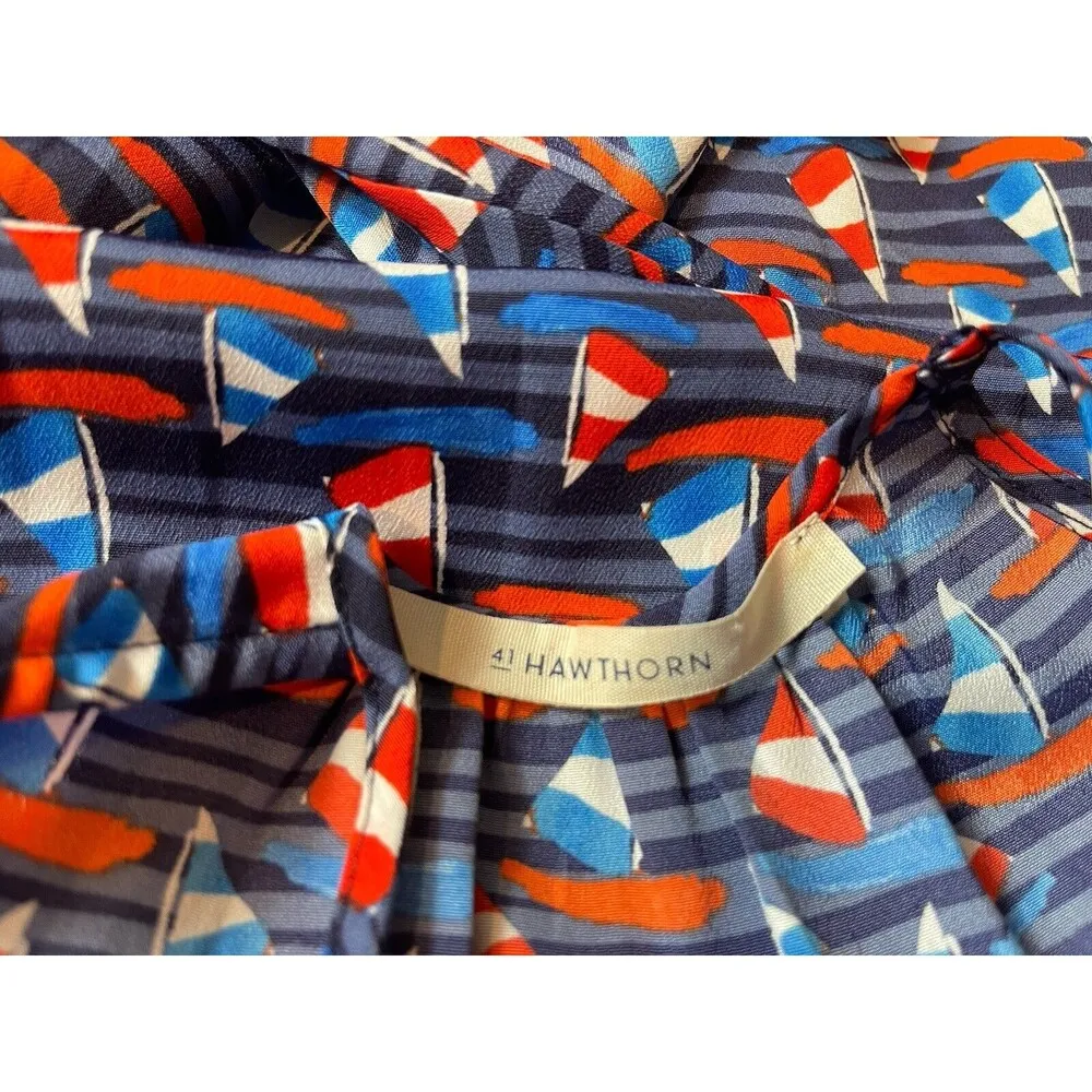 Stitch Fix 41 Hawthorn Nautical Sailboat Red Blue Halter Aline Tie Waist Dress S - Image 11