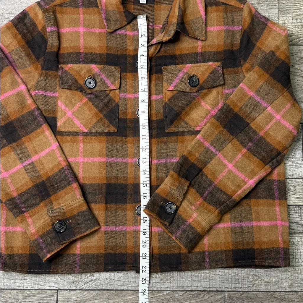 BB Dakota Steve Madden Pink and Brown Plaid Shacket - Image 3