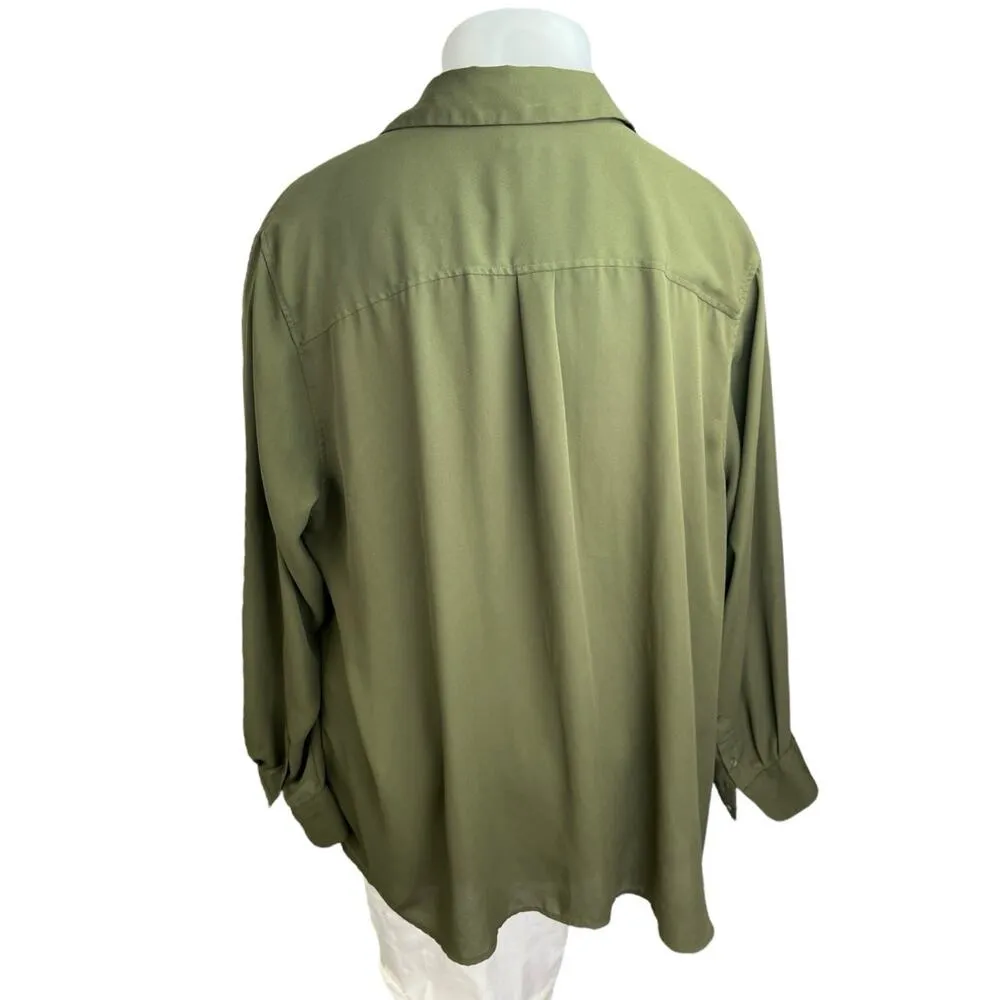 Who What Wear Women's Green Long Sleeve Pocket Collar Button Down Shirt Top 3X - Image 2