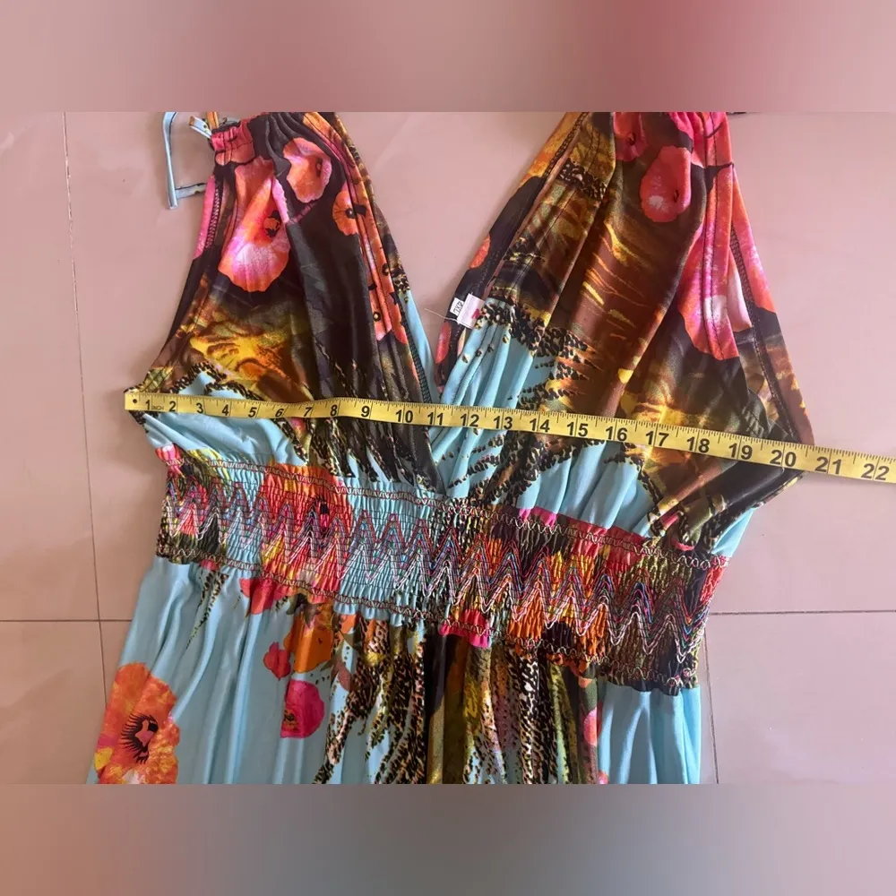 MORE FEEL FLORAL MAXI PLUS SIZE DRESS 4XL BOHO BOHEMIAN SUMMER BLUE - Image 11