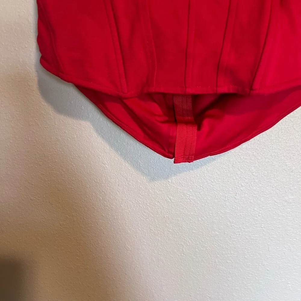 By Anthropologie Red Cropped Corset Strapless Seamed Top L - Image 8