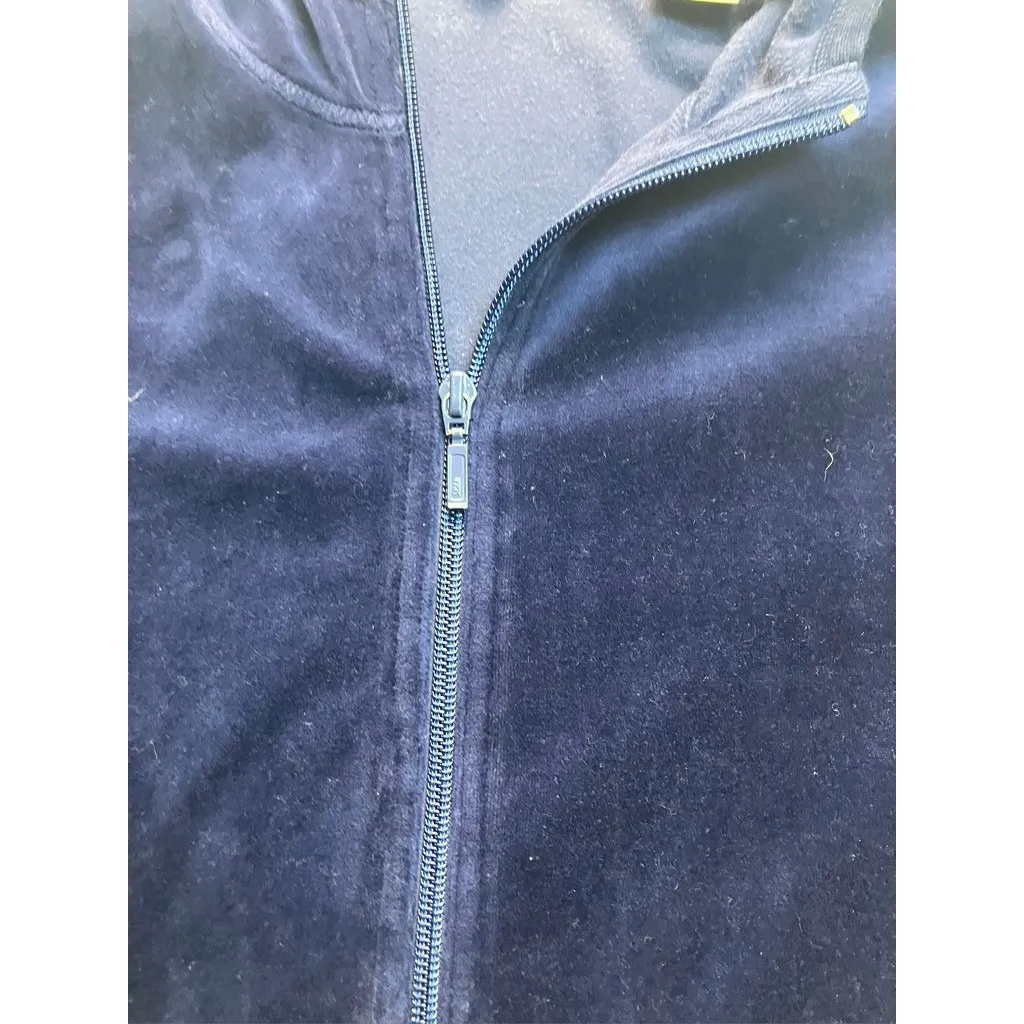 Eddie Bauer Velour Hoodie Navy Blue Full Zip Pockets Hooded Sweatshirt Women L - Image 4
