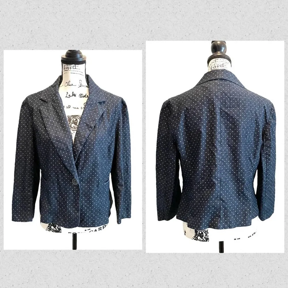 Cynthia Rowley Denim Chambray Blue Jean Blazer Jacket Size XL Polka Dot Preppy - Image 10