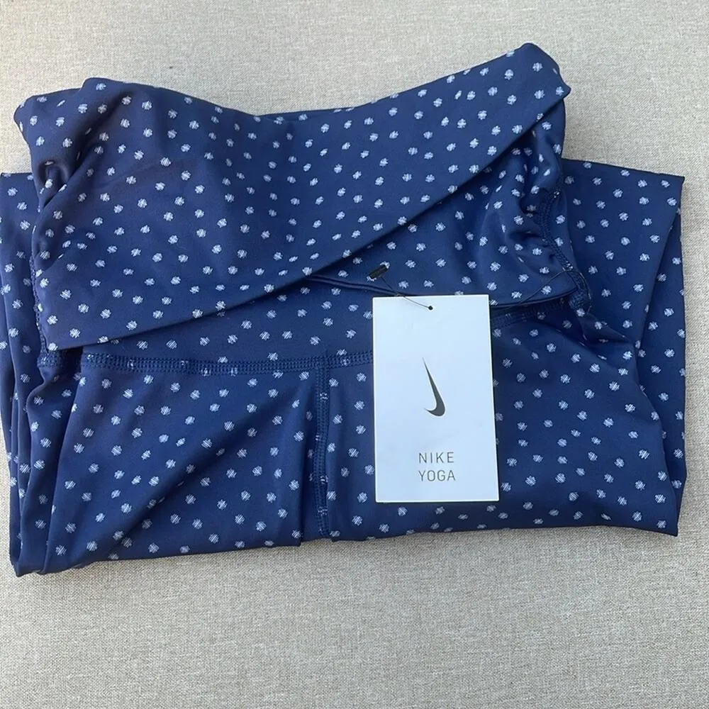 Nike blue & white polka dot yoga legging pants high rise 7/8 length size XS NEW - Image 10