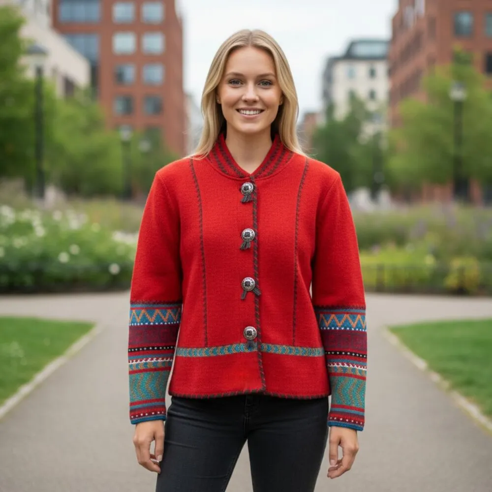 Icelandic Design Southwest Aztec Red Boiled Wool Embroidered Jacket Size M Size M - Image 2