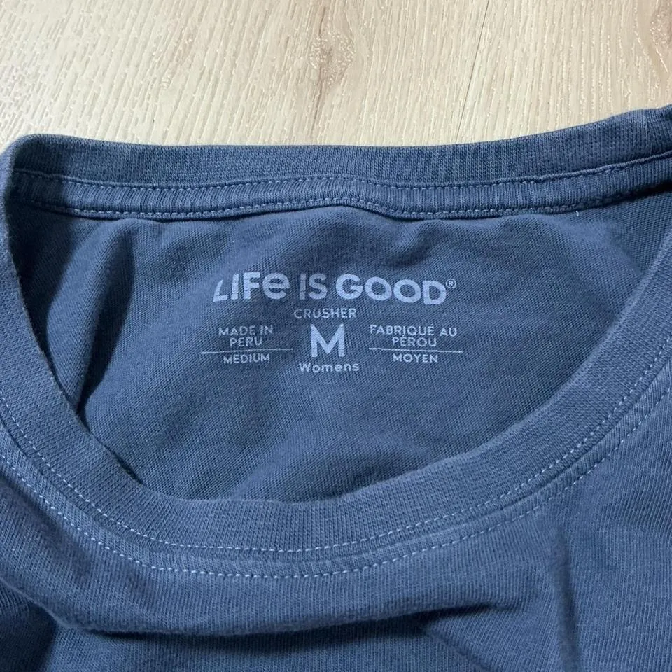 Life Is Good Womens Crusher Long Sleeve T Shirt Blue Poinsettia Floral Print M - Image 6