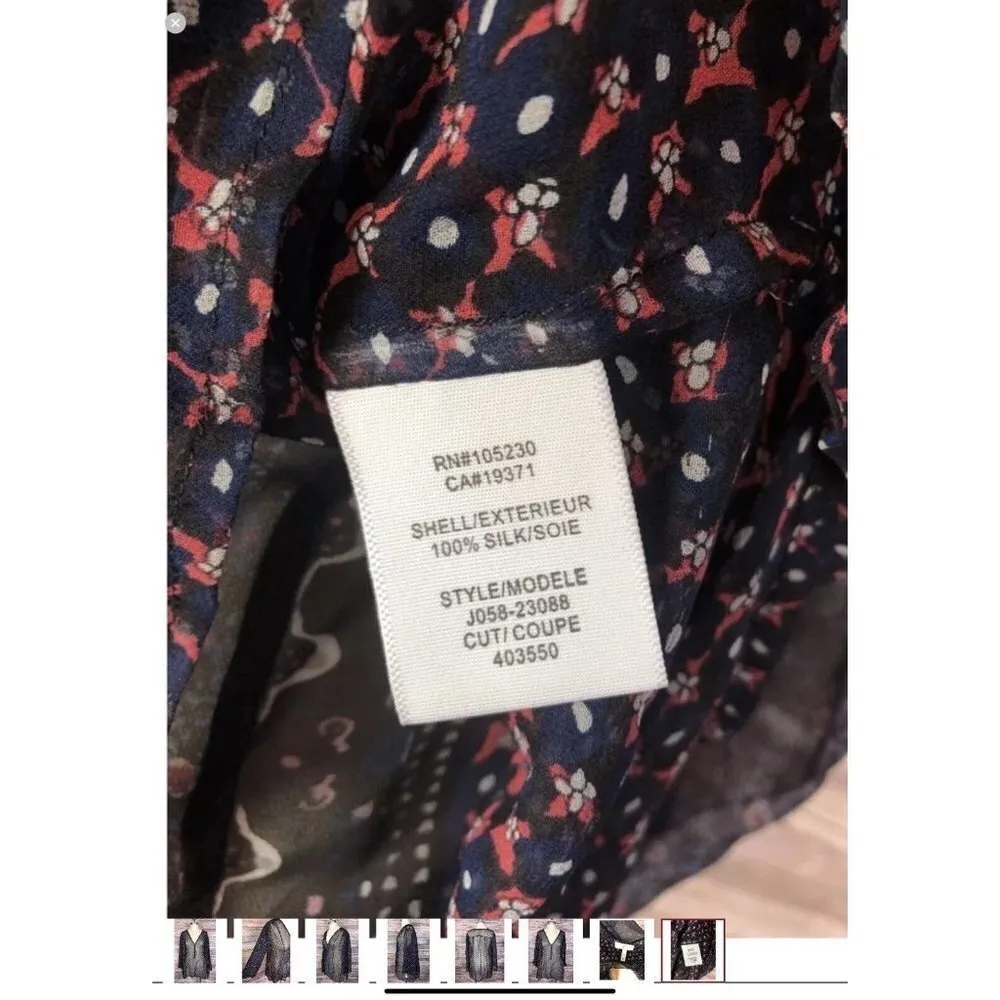 JOIE FLORAL SILK SHEER BLOUSE ROLL TAB SLEEVES BLUE Style J058-23088 Women‎ XS - Image 7