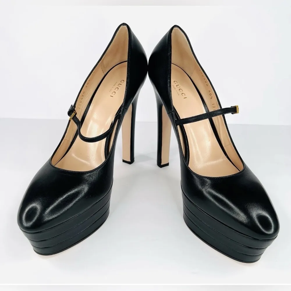 Gucci Plato Malaga Leather Platform Mary Jane Marmont Heel Pumps Size EU 40.5 - Image 5