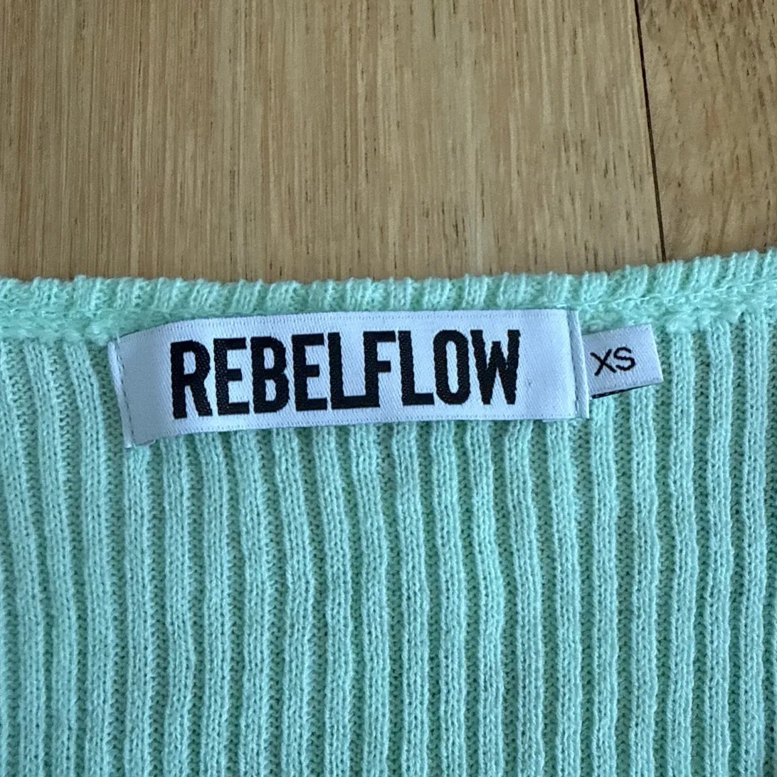 REBELFLOW Ribbed Cardigan Color Block Size XS Mint Green & Brown - Image 2