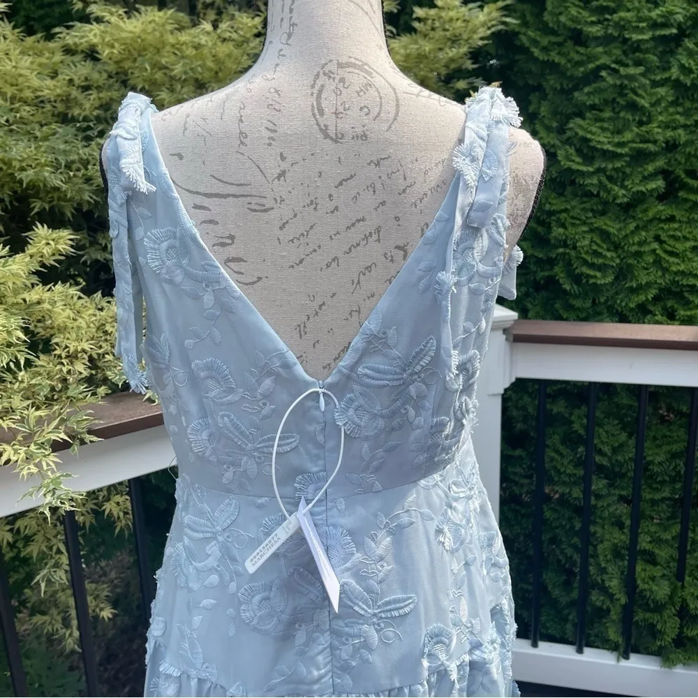 MARCHESA Notte Dress Floral Cotton embroidered maxi Blue - Image 7