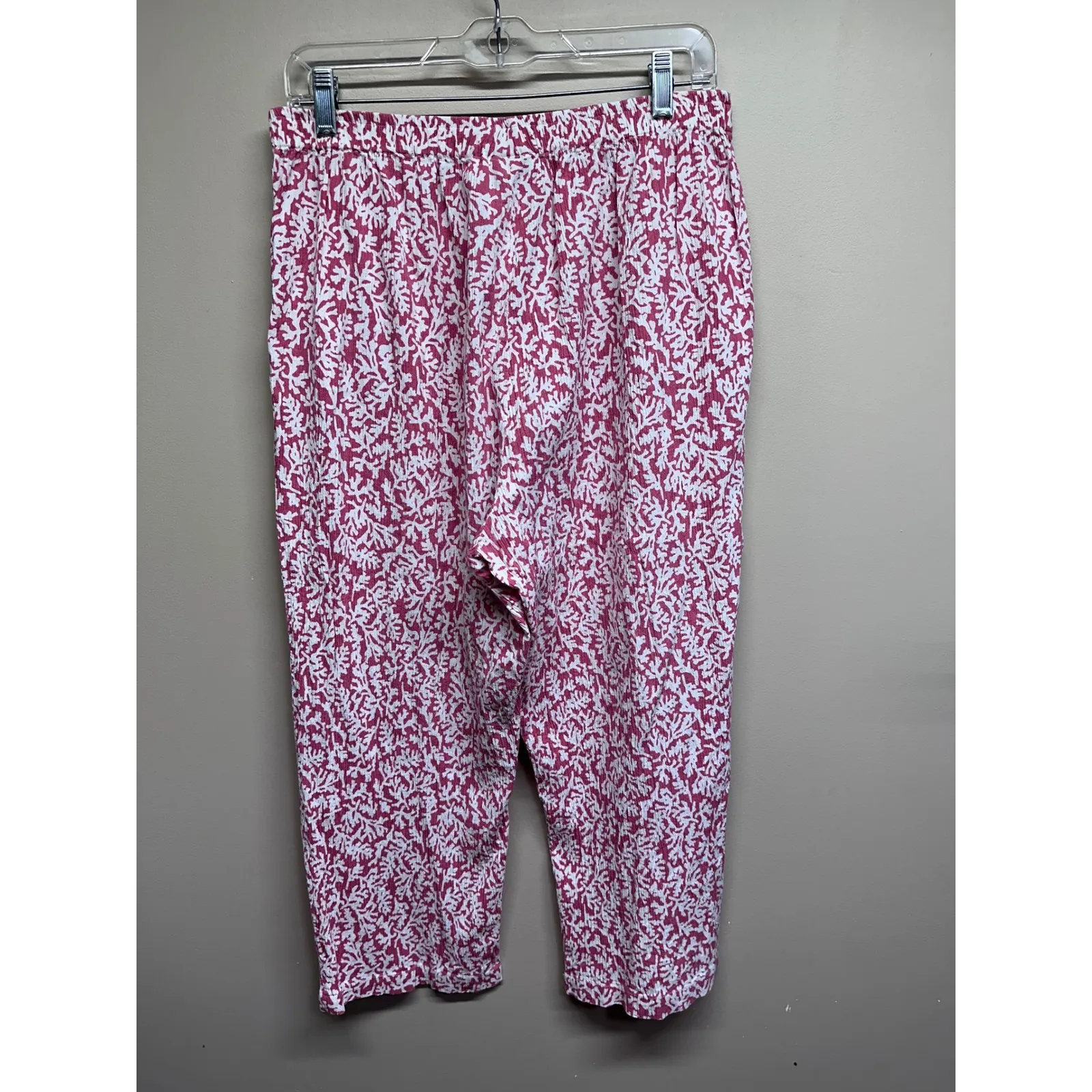 APPELSEEDS Womens Capri Pants Size L Pink White Floral Print Elastic Waist Size L - Image 2