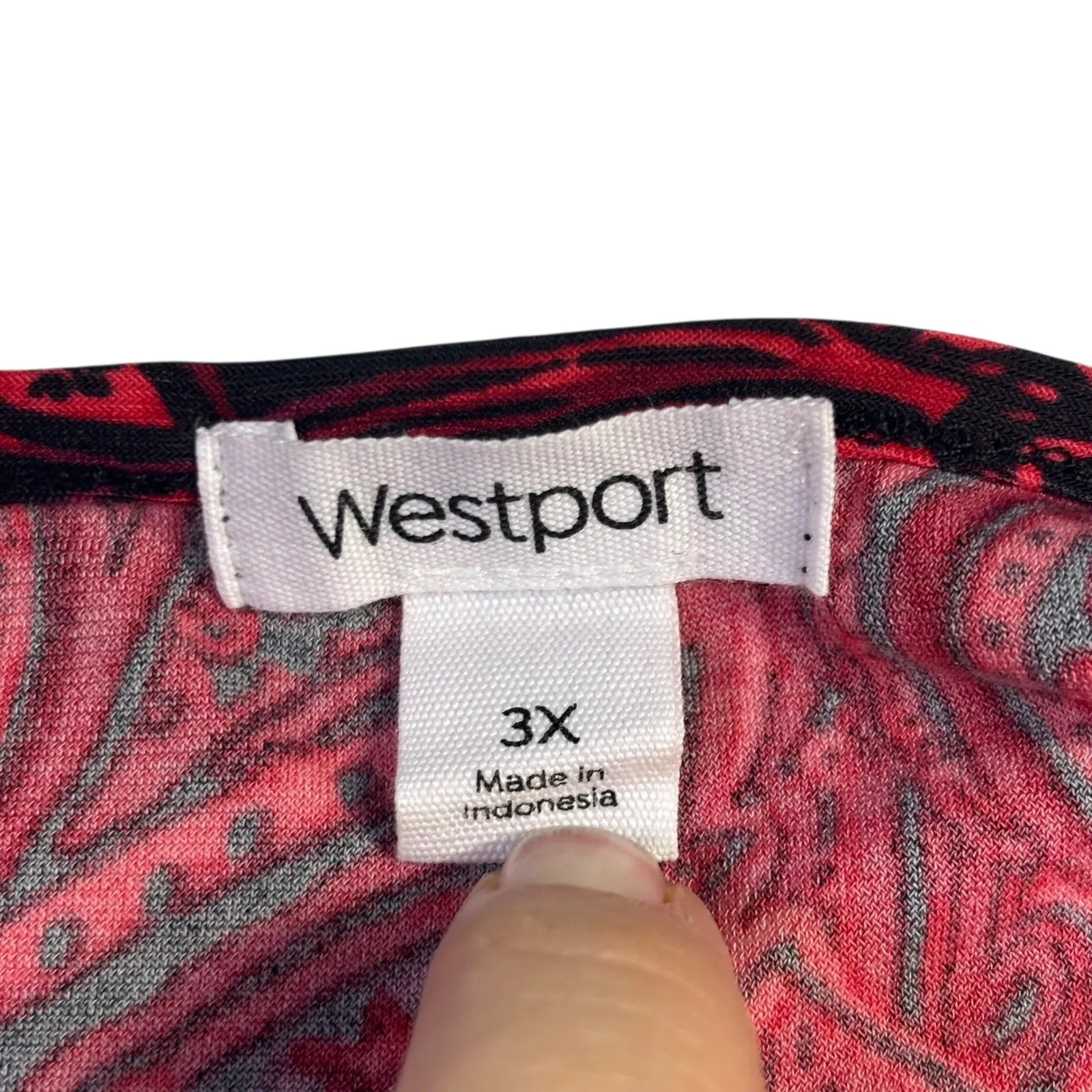 Westport Woman Plus Size 3X Red Black Paisley Print V Neck Long Sleeve Tunic Top - Image 4