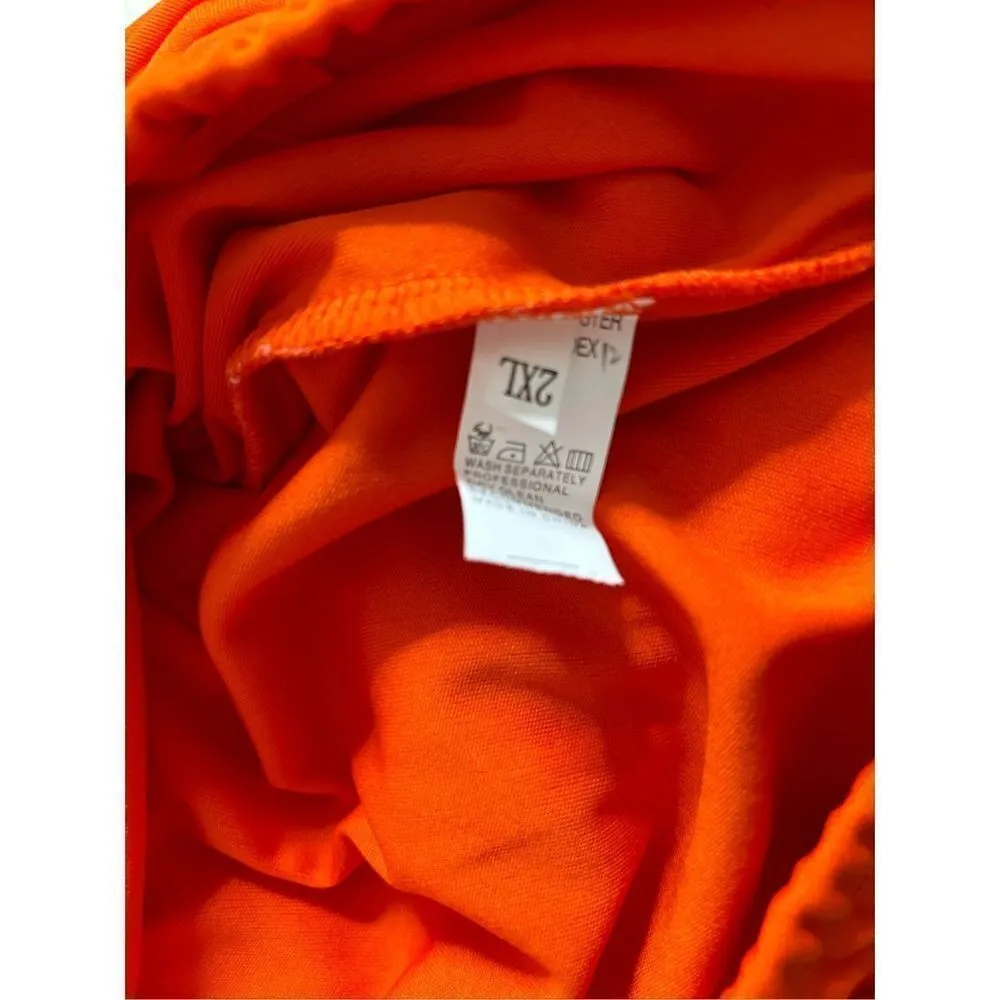 NEW High Waist Fringe Pants Casual Side Tassel Wide Leg Long 2X Orange Size XXL - Image 2